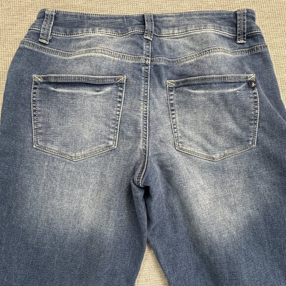 M Jeans By Maurices Womens Size M Reg Blue Denim Jeans Red Plaid Cuff Med Wash - Picture 4 of 15